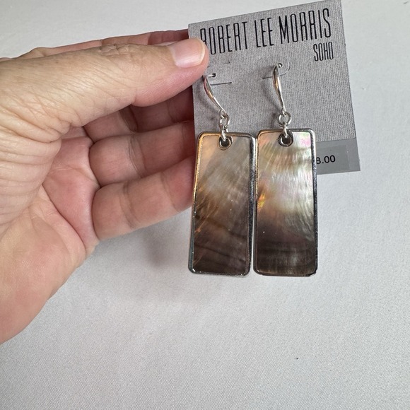 Robert Lee Morris Soho Earrings Abalone Shell Silver Tone Dangle Modern Classic - Picture 4 of 9